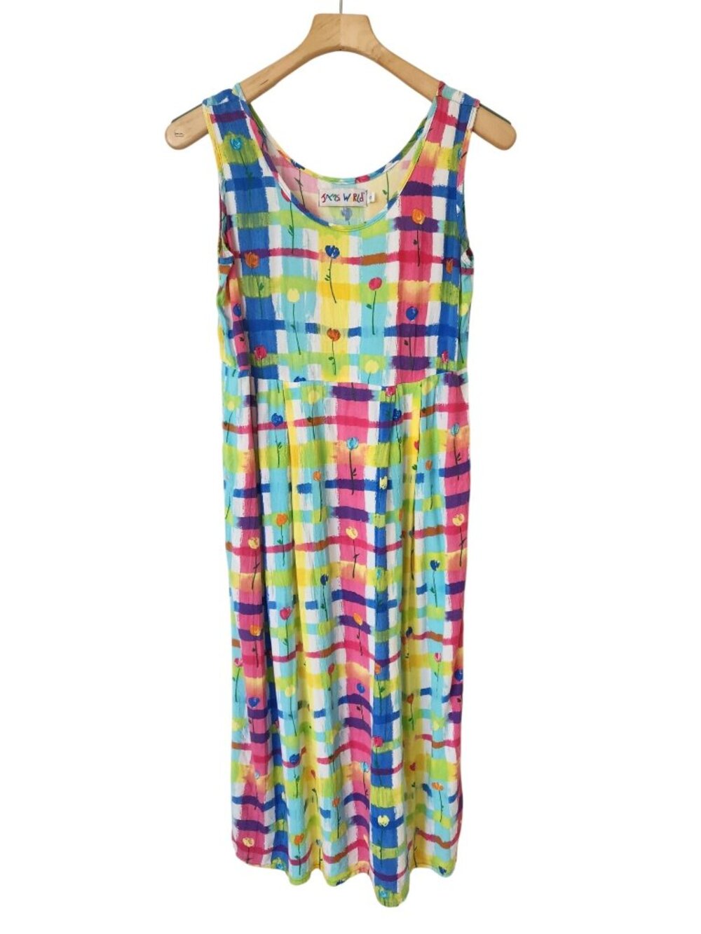 Vintage Jam's World Colorful Floral Crinkle Sleeveless Maxi Dress Maximalist